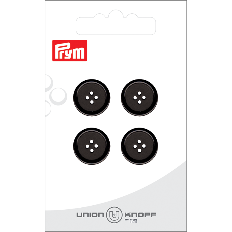 Prym Union Knopf Poly-Button 4 Hole 15mm Black - Pack of 4
