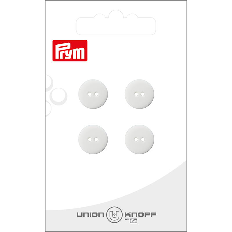 Prym Union Knopf Poly-Button 2 Hole 12mm White - Pack of 4