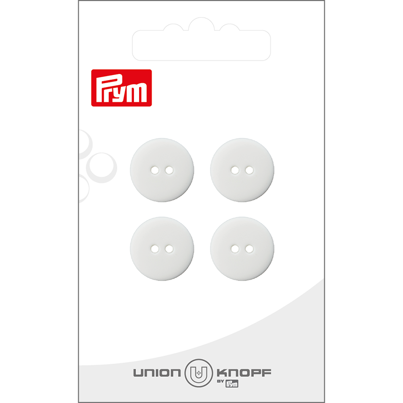 Prym Union Knopf Poly-Button 2 Hole 15mm White - Pack of 4