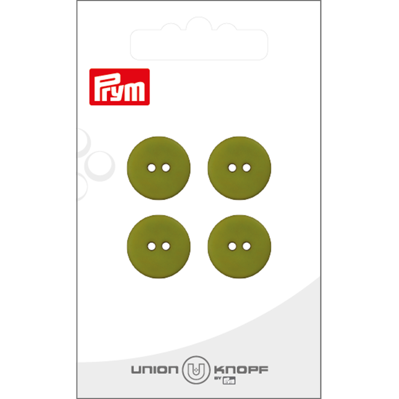Prym Union Knopf Poly-Button 2 Hole 15mm Light Olive - Pack of 4