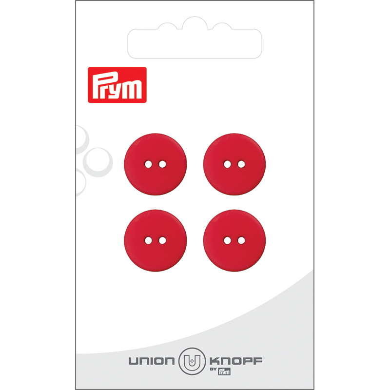 Prym Union Knopf Poly-Button 2 Hole 15mm Red - Pack of 4
