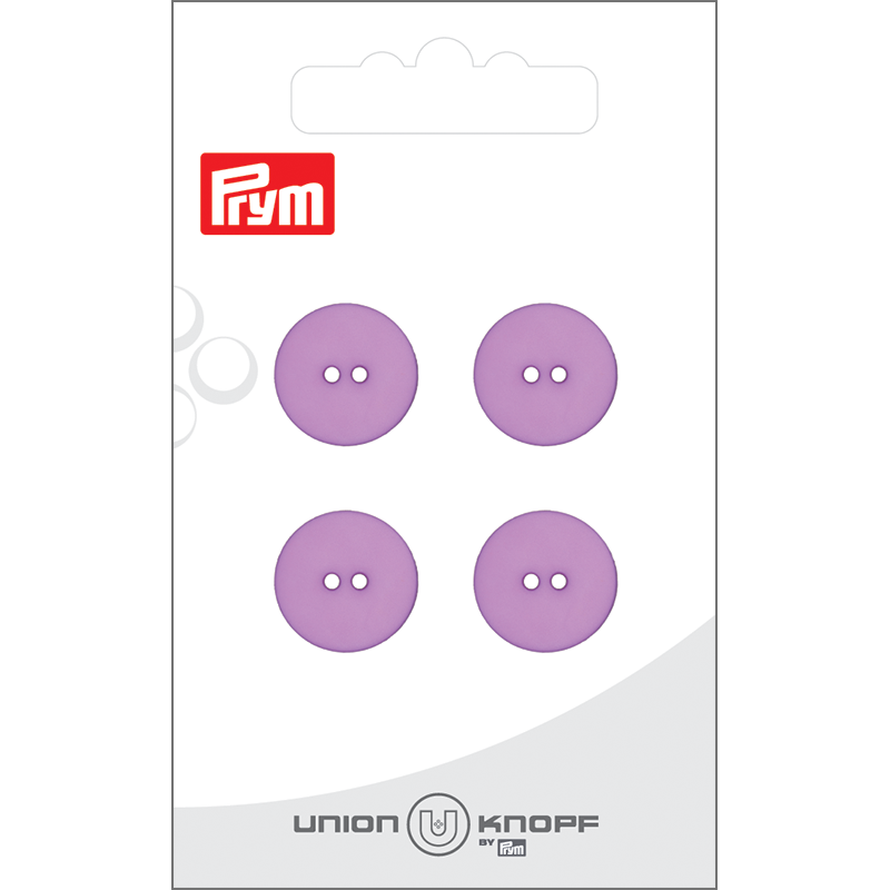 Prym Union Knopf Poly-Button 2 Hole 15mm Lilac - Pack of 4