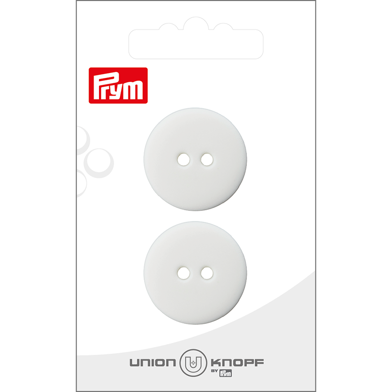 Prym Union Knopf Poly-Button 2 Hole 25mm White - Pack of 2