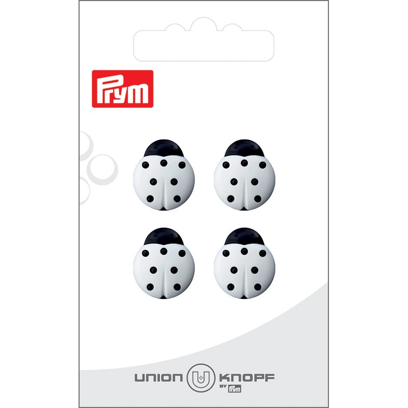 Prym Union Knopf Poly-Button Shank Ladybug 14mm White - Pack of 4