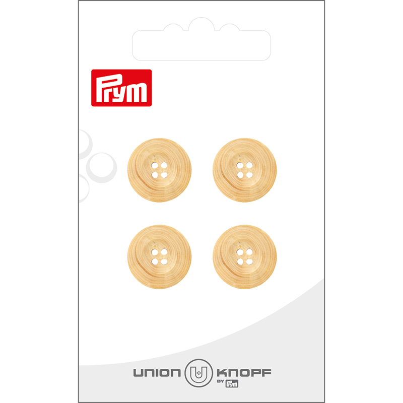 Prym Union Knopf Wood Button 4 Hole 15mm Cream - Pack of 4
