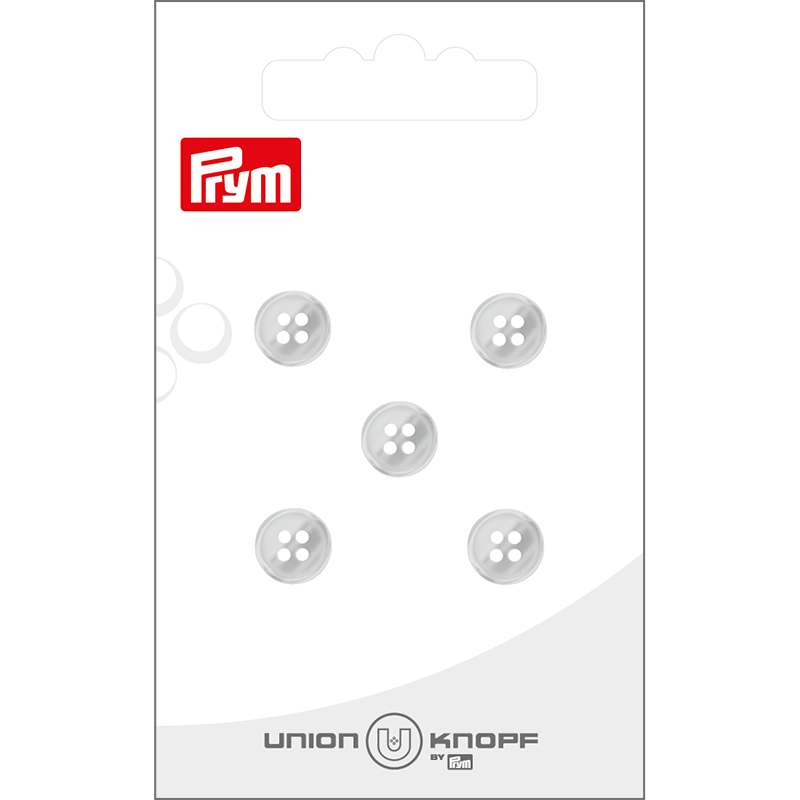 Prym Union Knopf Poly-Button 4 Hole 9mm White - Pack of 5