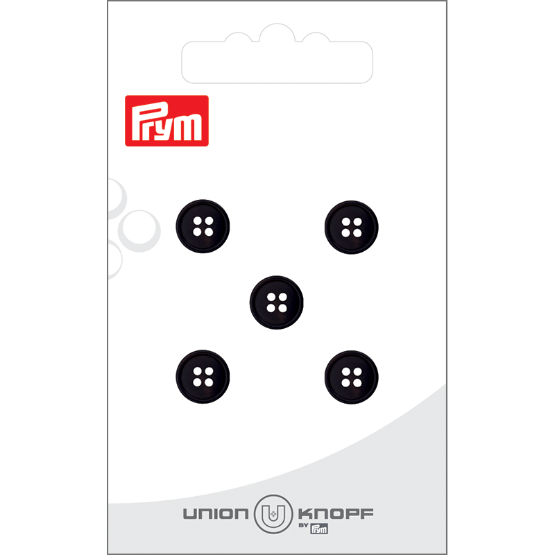 Prym Union Knopf Poly-Button 4 Hole 9mm Black - Pack of 5
