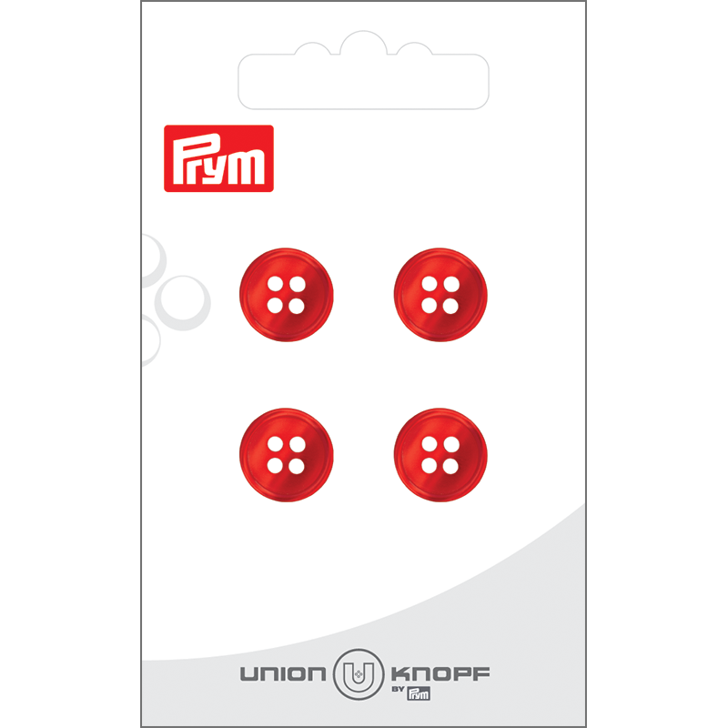 Prym Union Knopf Poly-Button 4 Hole 12mm Red - Pack of 4