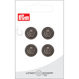 Prym Union Knopf Metal Button Shank 15mm Antique Silver - Pack of 4