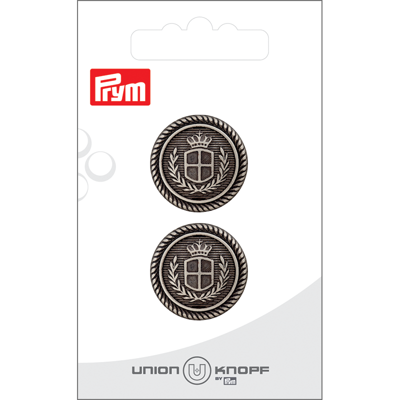 Prym Union Knopf Metal Button Shank 23mm Antique Silver - Pack of 2