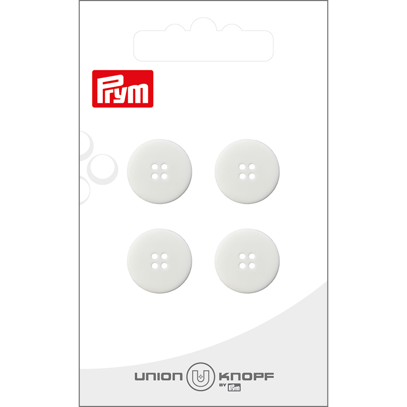 Prym Union Knopf Poly-Button 4 Hole 15mm White - Pack of 4