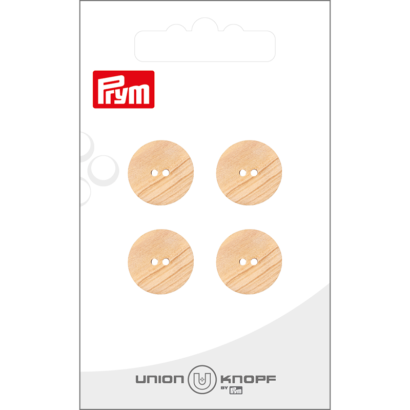 Prym Union Knopf Wood Button 2 Hole 15mm Beige - Pack of 4