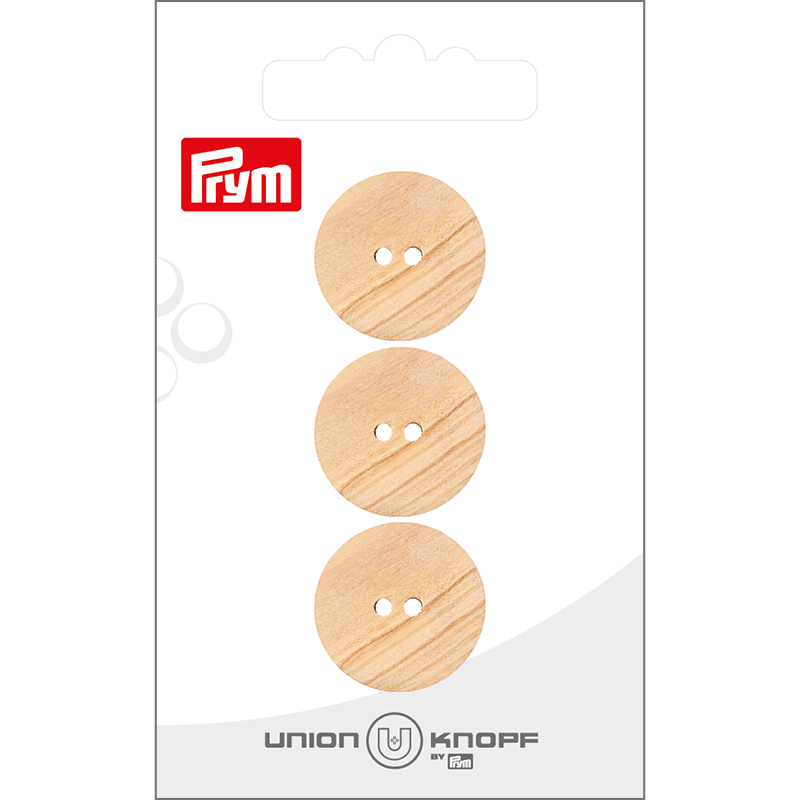Prym Union Knopf Wood Button 2 Hole 20mm Beige - Pack of 3