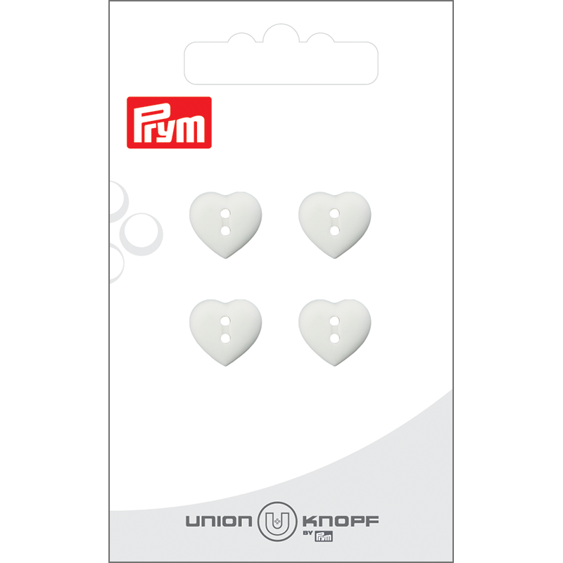 Prym Union Knopf Poly-Button 2 Hole Heart 12mm White - Pack of 4