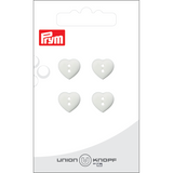 Prym Union Knopf Poly-Button 2 Hole Heart 12mm White - Pack of 4