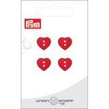 Prym Union Knopf Poly-Button 2 Hole Heart 12mm Red - Pack of 4