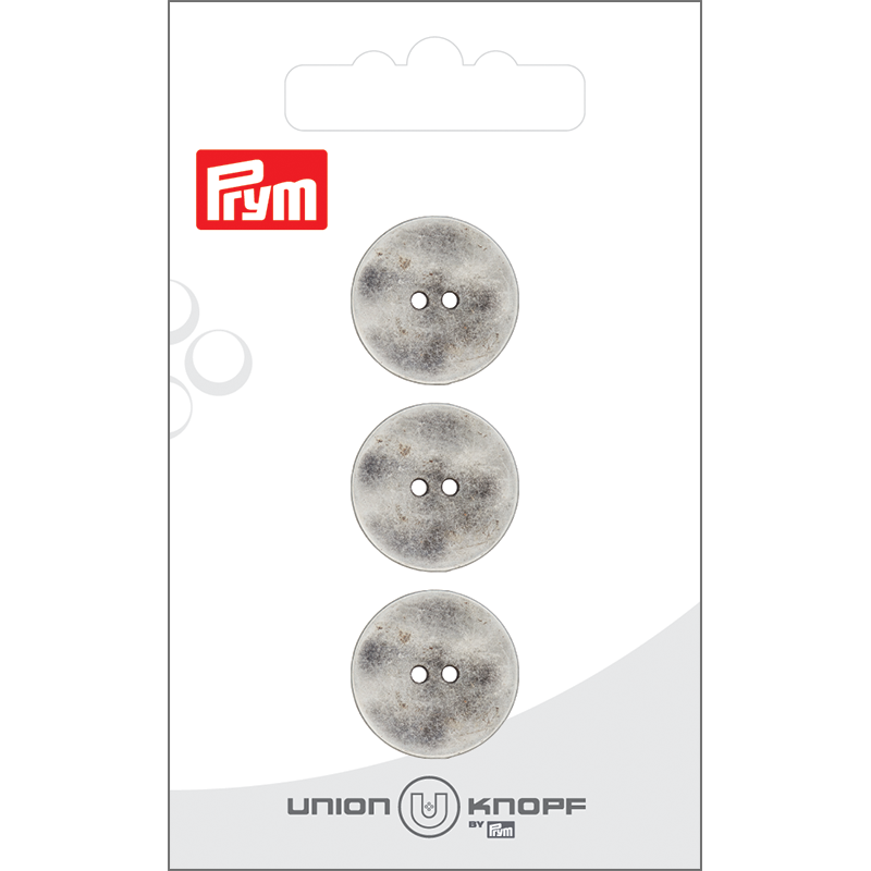 Prym Union Knopf Metal Button 2 Hole 18mm Antique Silver - Pack of 3