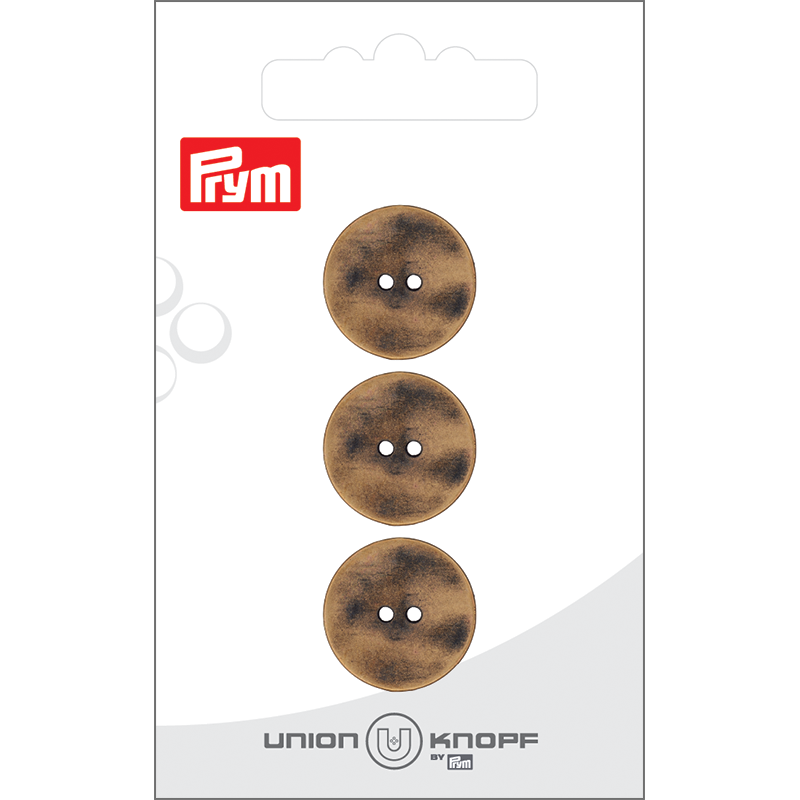 Prym Union Knopf Metal Button 2 Hole 18mm Antique Brass - Pack of 3