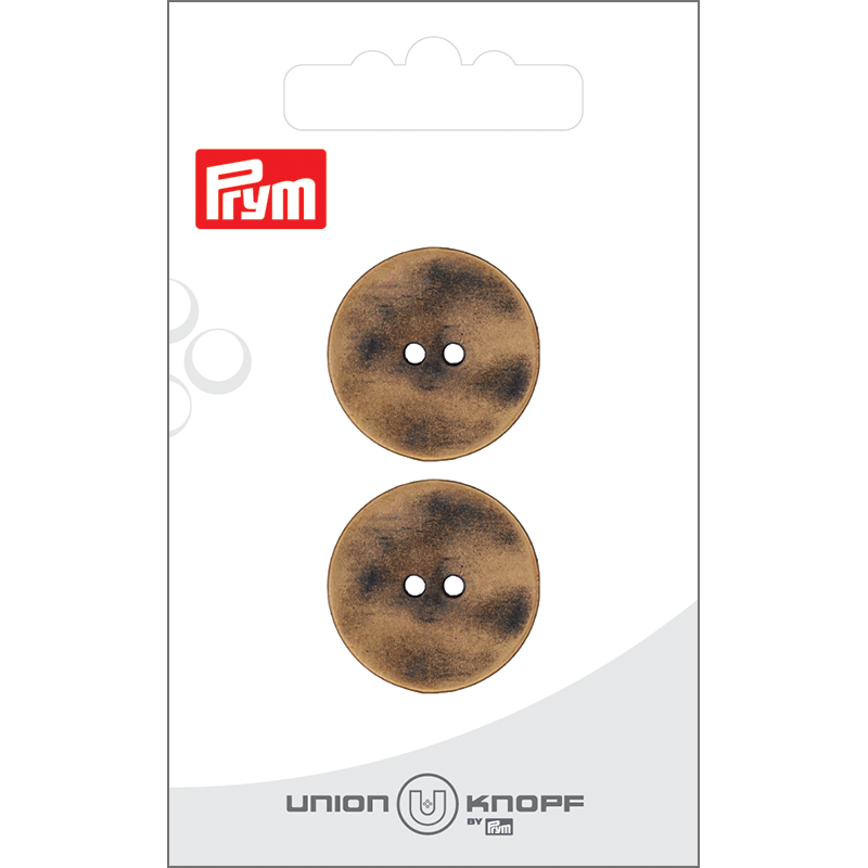 Prym Union Knopf Metal Button 2 Hole 23mm Antique Brass - Pack of 2