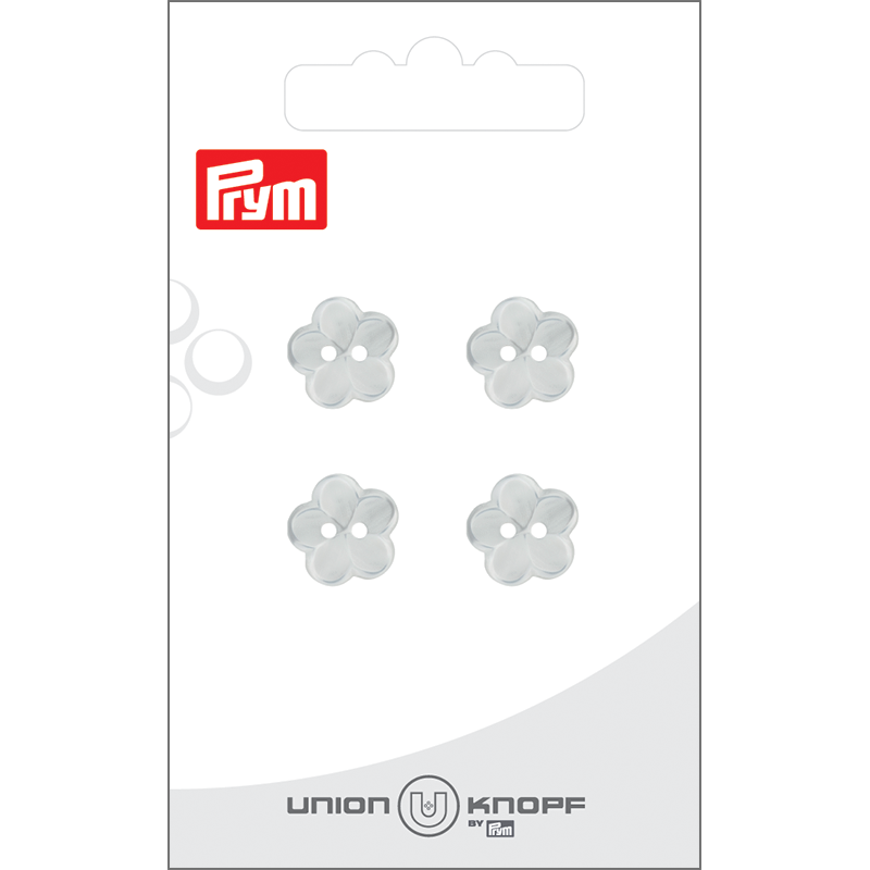 Prym Union Knopf Poly-Button 2 Hole Flower 12mm White - Pack of 4