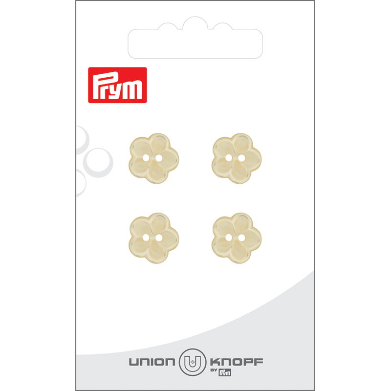 Prym Union Knopf Poly-Button 2 Hole Flower 12mm Yellow - Pack of 4