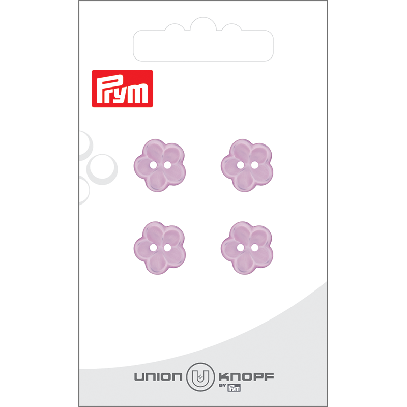 Prym Union Knopf Poly-Button 2 Hole Flower 12mm Lilac - Pack of 4