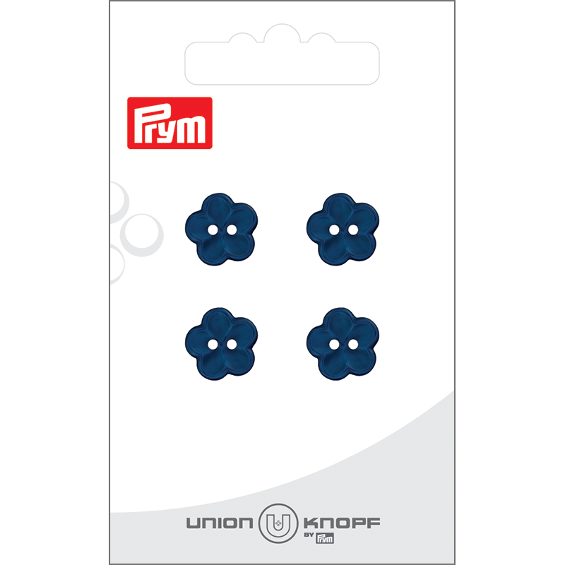 Prym Union Knopf Poly-Button 2 Hole Flower 12mm Navy - Pack of 4