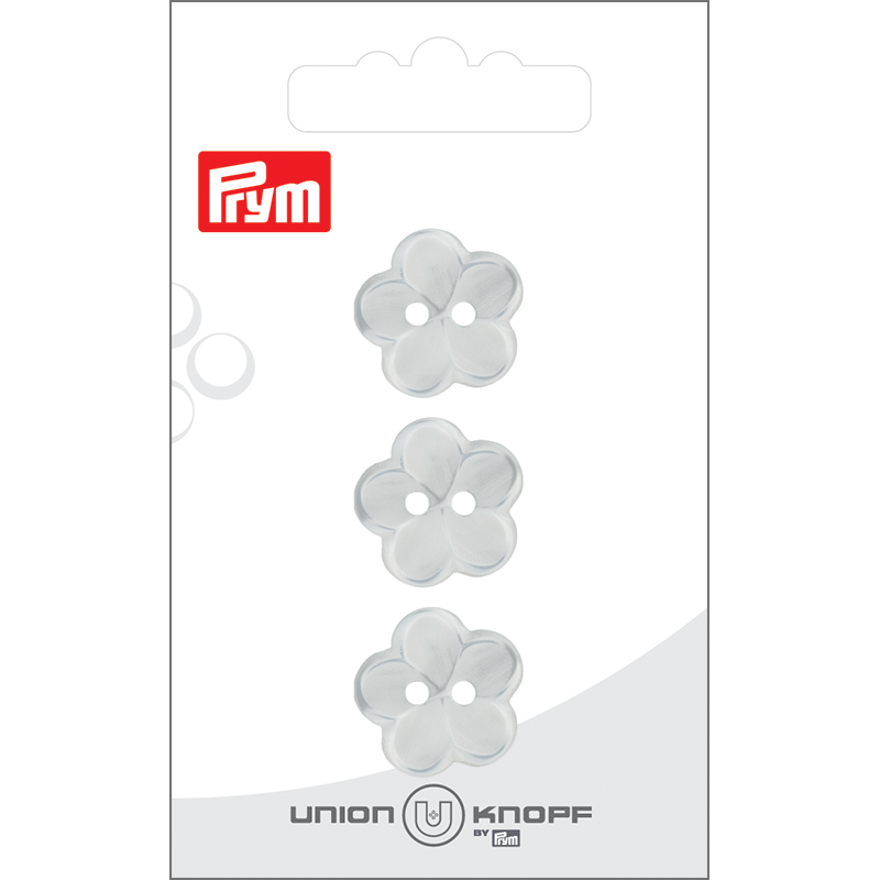Prym Union Knopf Poly-Button 2 Hole Flower 18mm White - Pack of 3