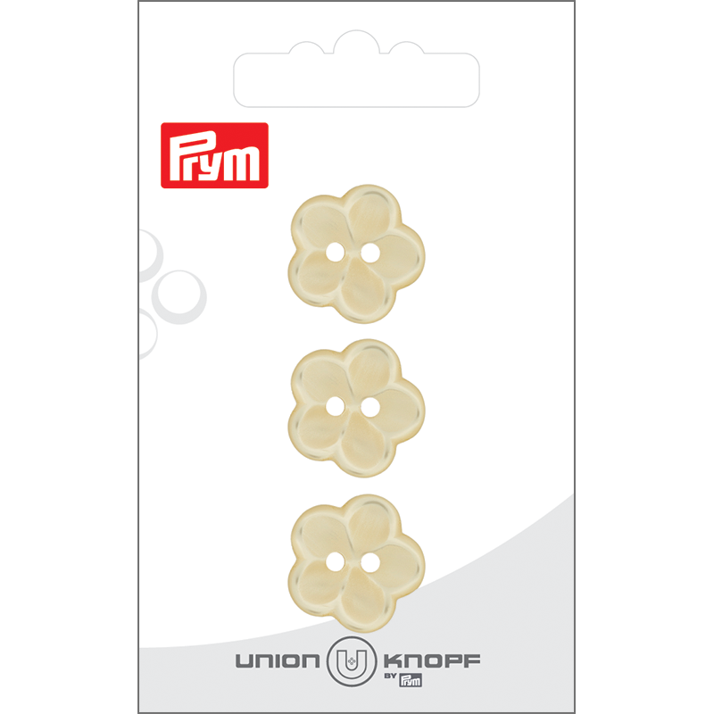 Prym Union Knopf Poly-Button 2 Hole Flower 18mm Yellow - Pack of 3
