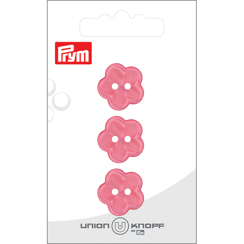 Prym Union Knopf Poly-Button 2 Hole Flower 18mm Pink - Pack of 3