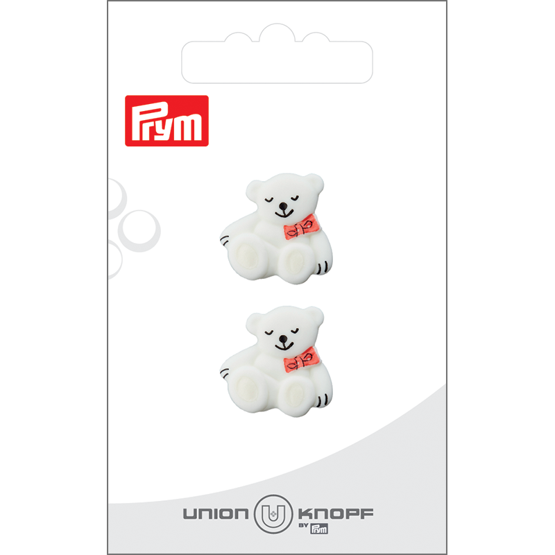 Prym Union Knopf Poly-Button Shank Bear 19mm White - Pack of 2