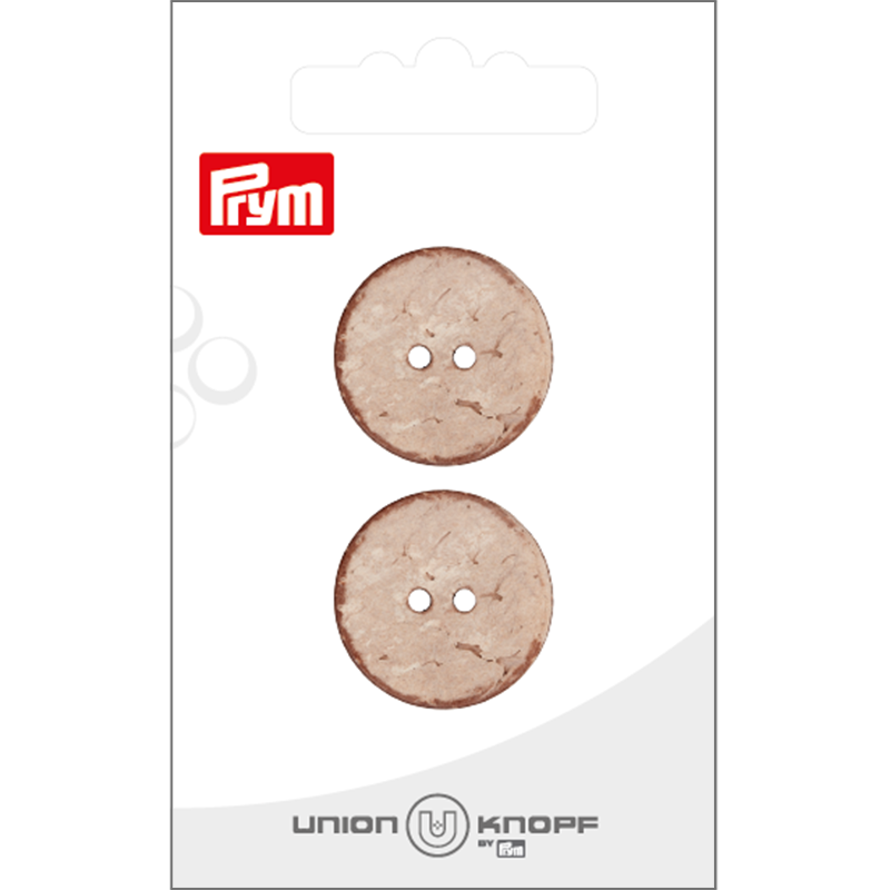 Prym Union Knopf Coconut Button 2 Hole 23mm L-Brown - Pack of 2