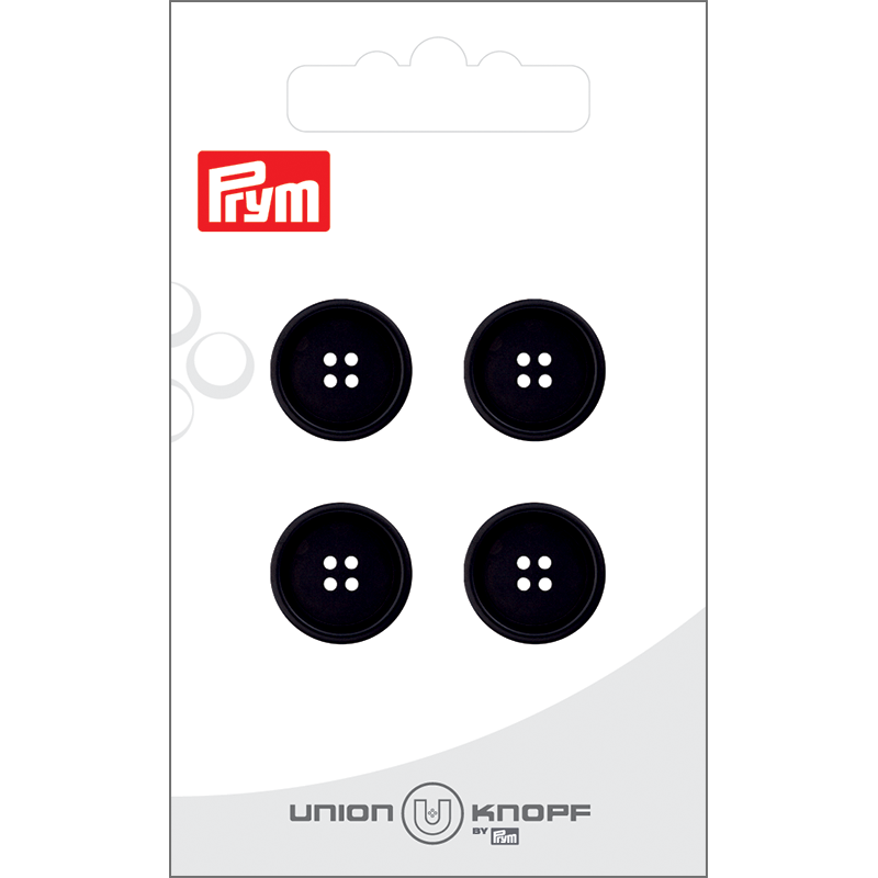 Prym Union Knopf Corozo Button 4 Hole 15mm Black - Pack of 4