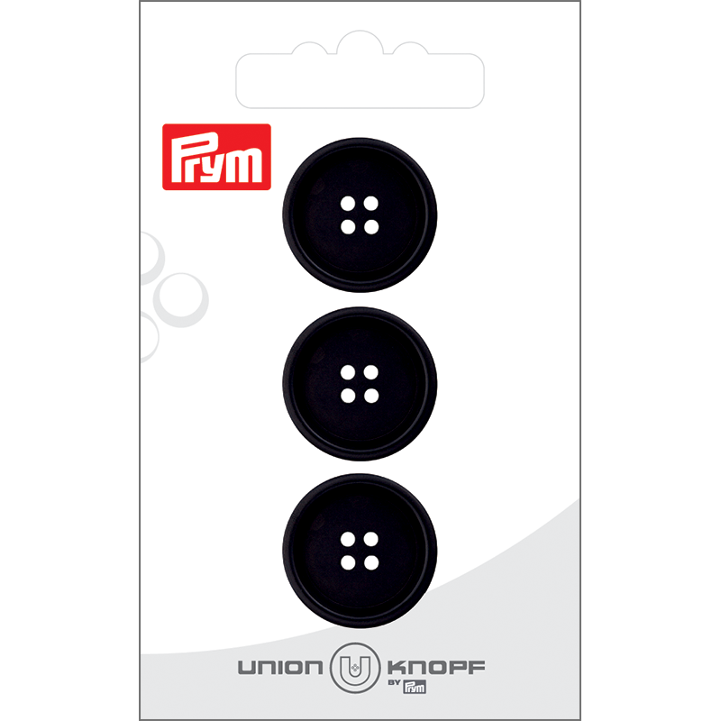 Prym Union Knopf Corozo Button 4 Hole 20mm Black - Pack of 3