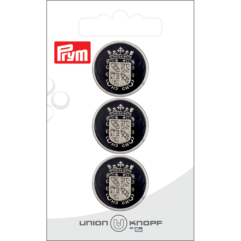 Prym Union Knopf Poly Button Metalized Shank 22mm Black - Pack of 3