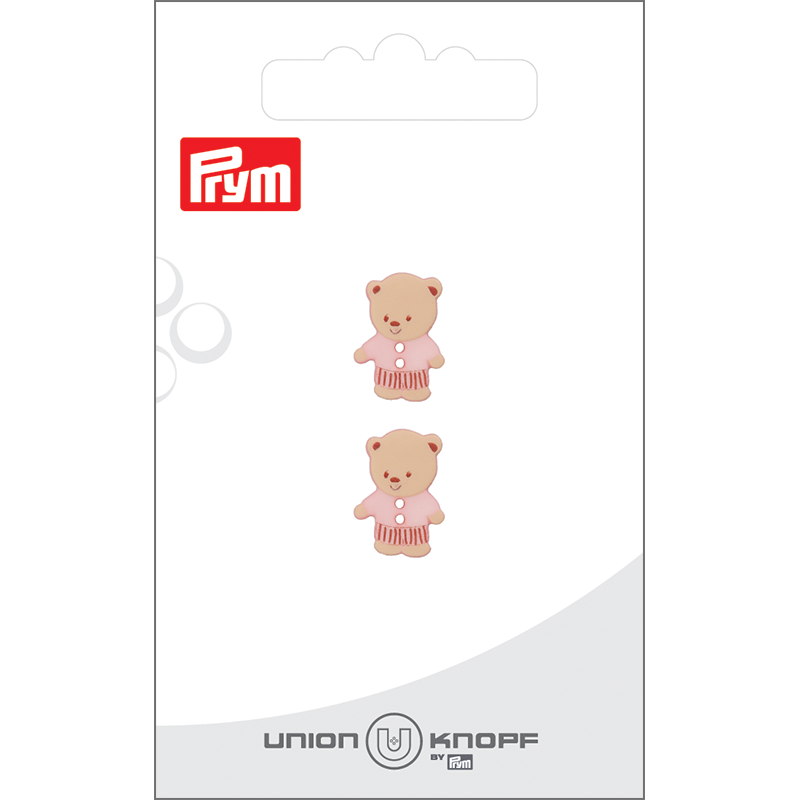 Prym Union Knopf Poly-Button 2 Hole Bear 15mm Rose - Pack of 2