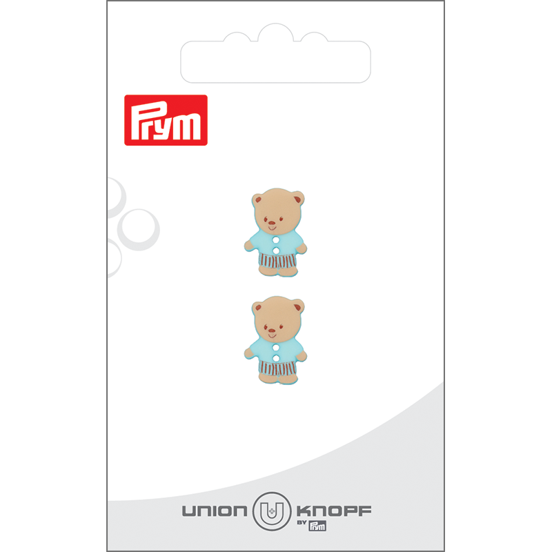Prym Union Knopf Poly-Button 2 Hole Bear 15mm L-Blue - Pack of 2