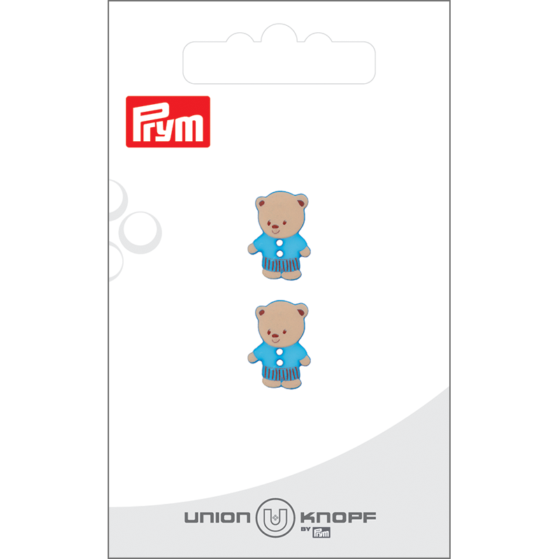 Prym Union Knopf Poly-Button 2 Hole Bear 15mm Blue - Pack of 2