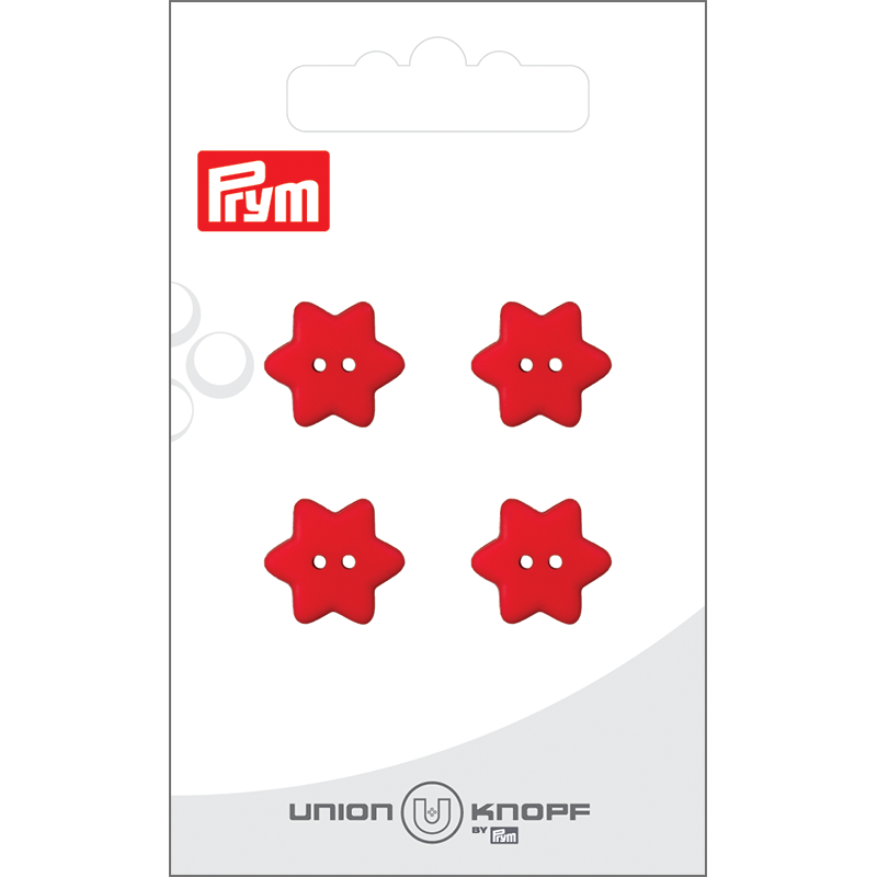 Prym Union Knopf Poly-Button 2 Hole Star 15mm Red - Pack of 4