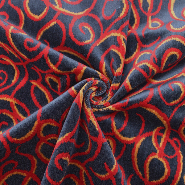 Chenille Velvet Navy Red Thick Swirls