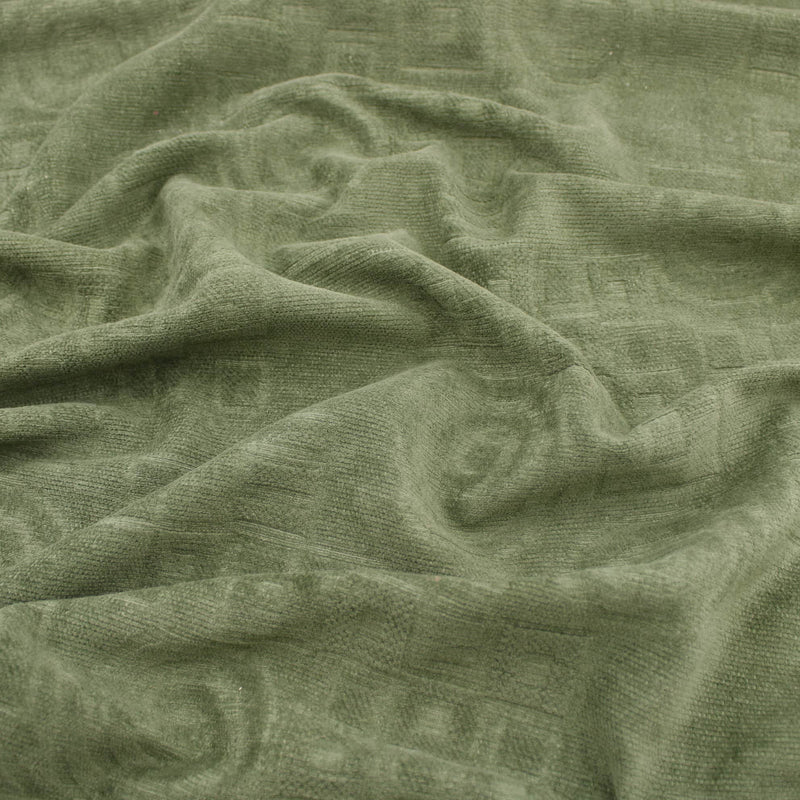 Upholstery Furnishing Fabric  - Squares Tweedy Textured Chenille Army Green