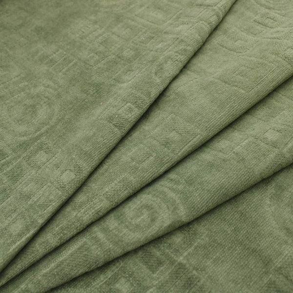 Upholstery Furnishing Fabric  - Squares Tweedy Textured Chenille Army Green