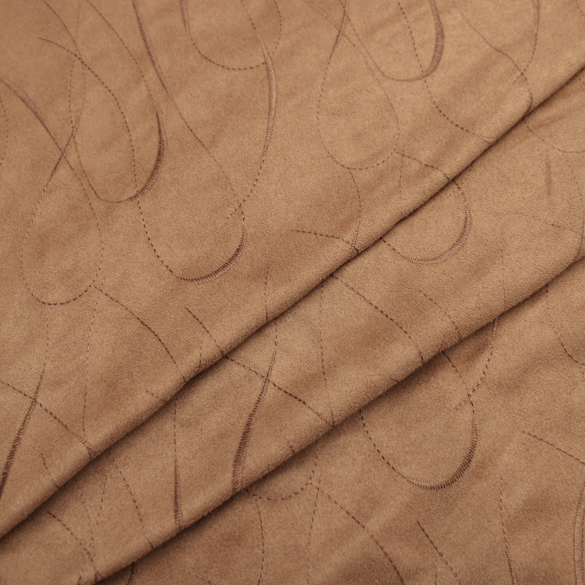 Upholstery Furnishing Fabric  - Thick Suede Embroidery Tan