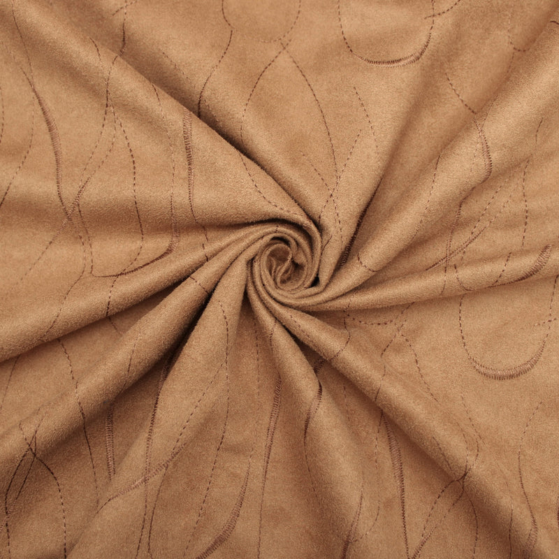 Upholstery Furnishing Fabric  - Thick Suede Embroidery Tan