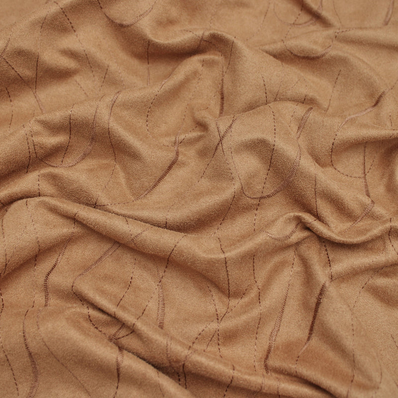 Upholstery Furnishing Fabric  - Thick Suede Embroidery Tan