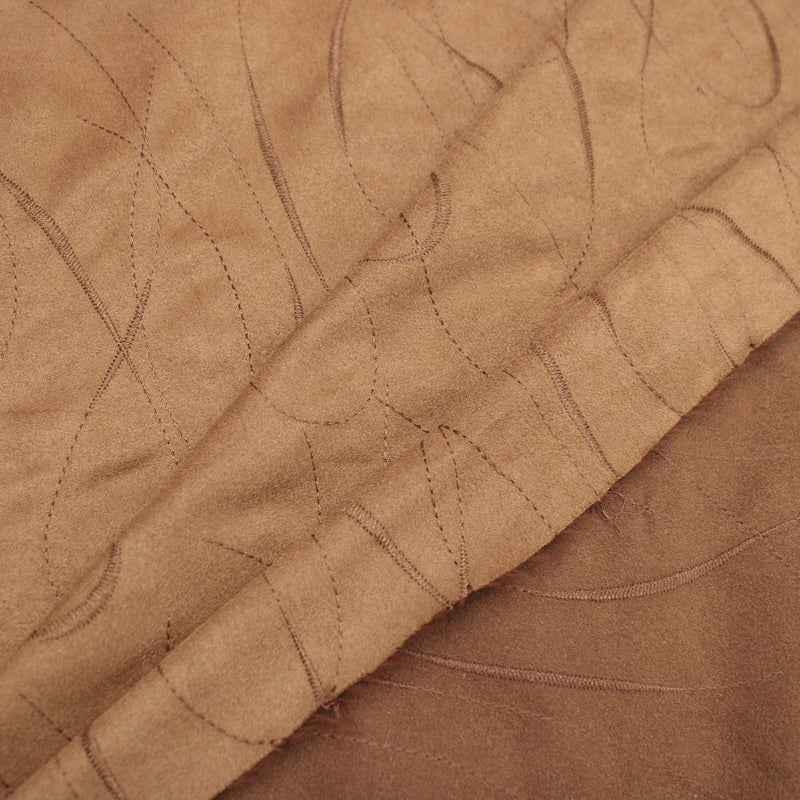 Upholstery Furnishing Fabric  - Thick Suede Embroidery Tan