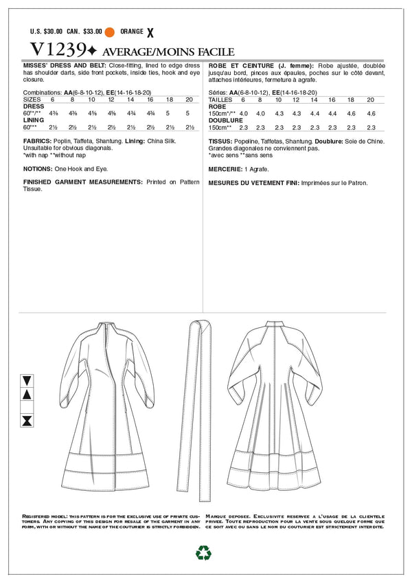 Vogue Dress Sewing Pattern V1239