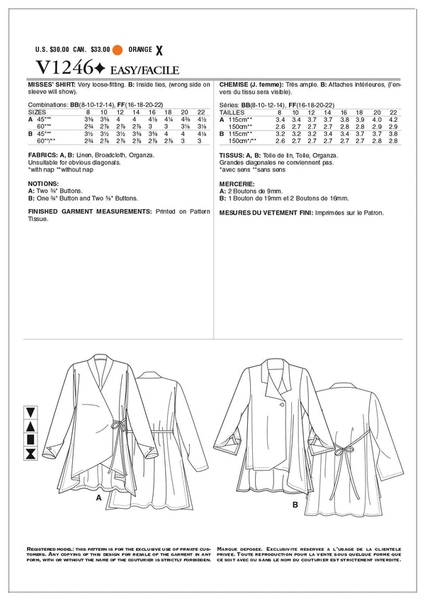 Vogue Top Sewing Pattern V1246