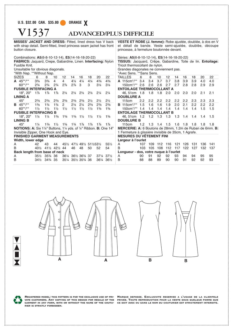 Vogue Misses Dress Sewing Pattern V1537