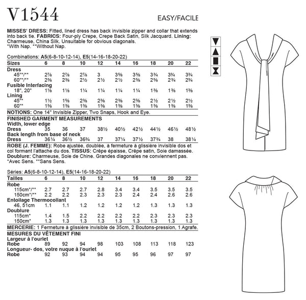Vogue Misses Dress Sewing Pattern V1544
